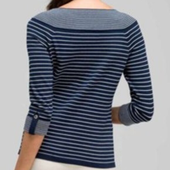 Claire France 3/4 Sleeve Boat Neck Knit Navy and White Striped Sweater sz xl - Picture 10 of 16